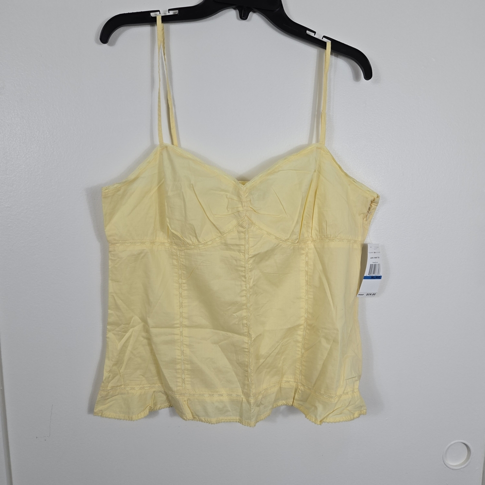 Tommy Hilfiger Vintage Womens Light‎ Yellow Y2K Lace Trim Camisole Top XL NEW